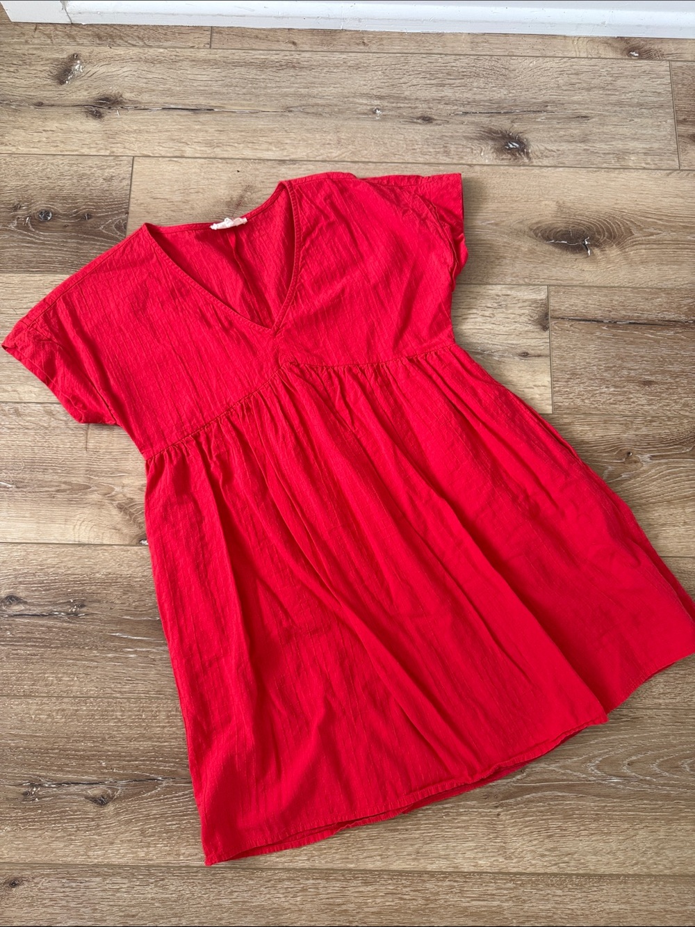 entro Vibrant Red V-Neck Babydoll Mini Dress - Picture 2 of 6